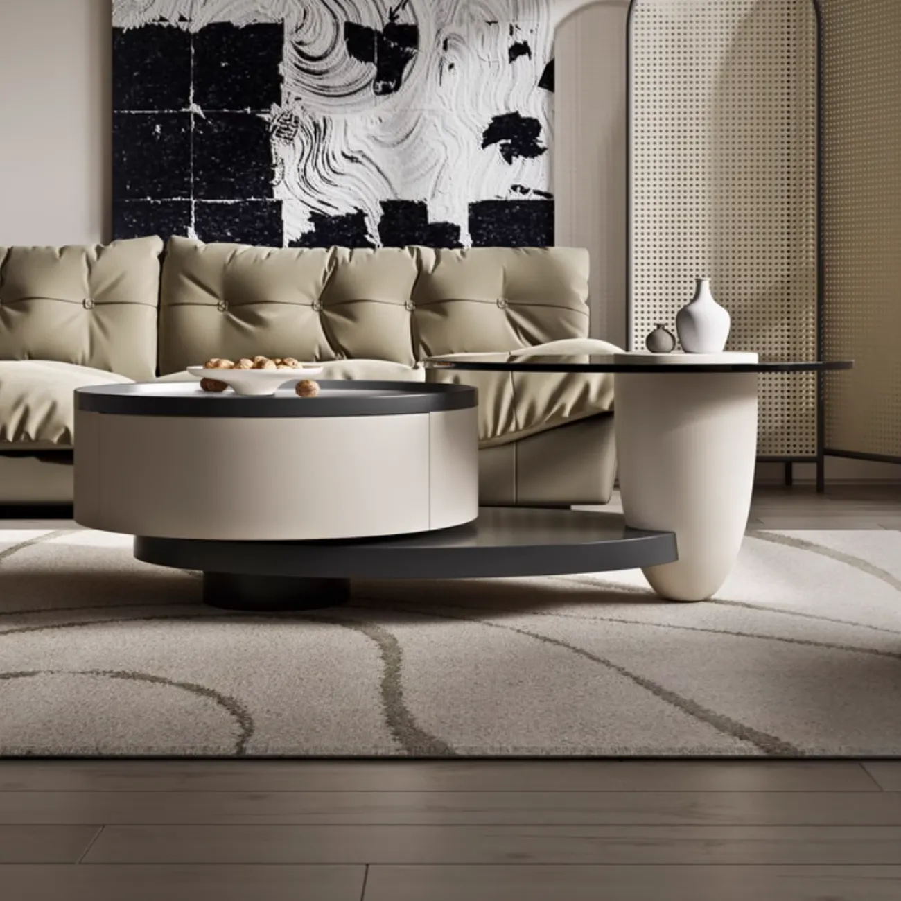 Круглый журнальный столик с каменной тарелкой и стеклом KBOOS 35671-29 Круглый журнальный столик с каменной тарелкой и стеклом KBOOS 35671-29