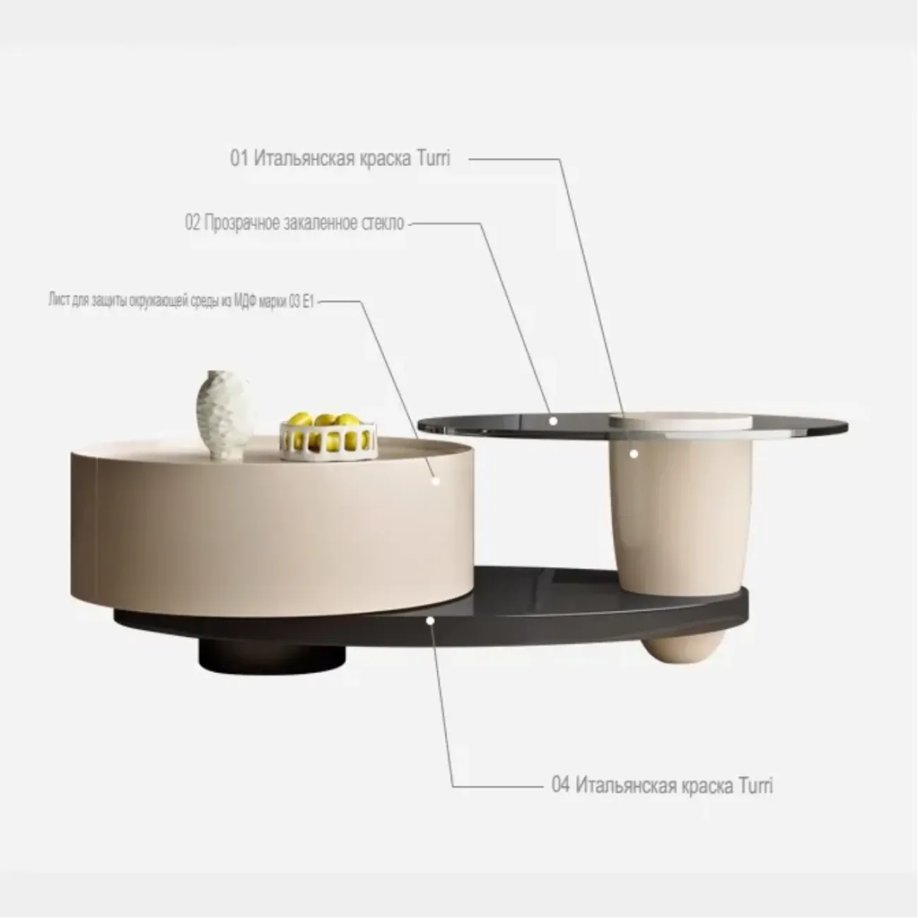 Круглый журнальный столик с каменной тарелкой и стеклом KBOOS 35671-29 Круглый журнальный столик с каменной тарелкой и стеклом KBOOS 35671-29