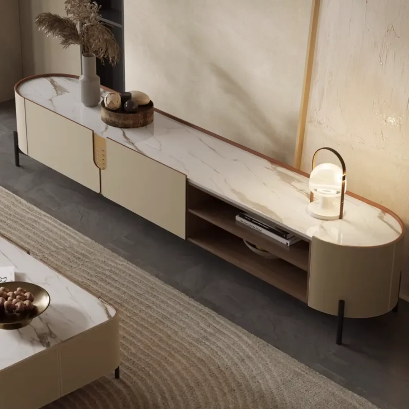 Комод под ТВ из седельной кожи и каменной плиты KBOOS 35672-29