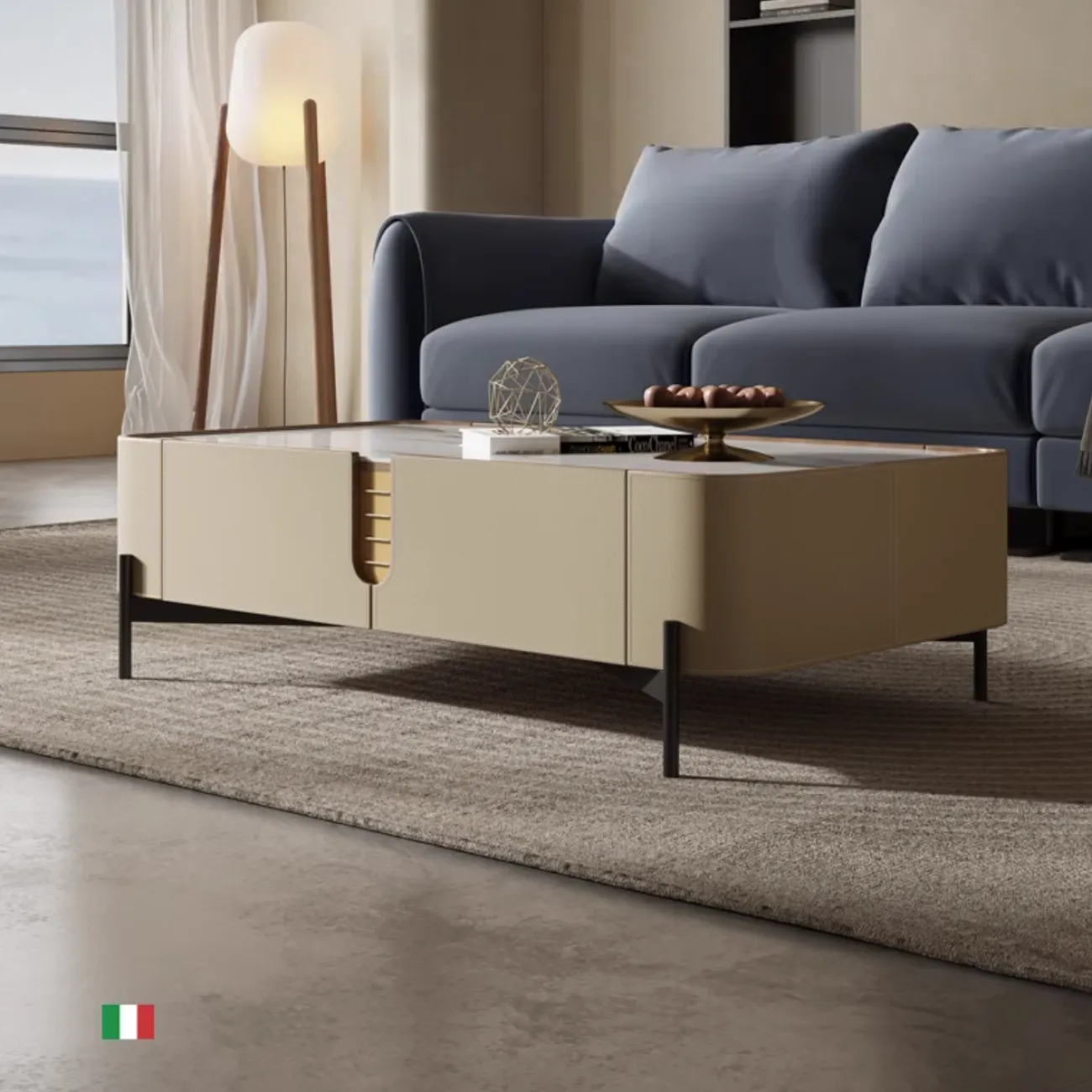 Комод под ТВ из седельной кожи и каменной плиты KBOOS 35672-29