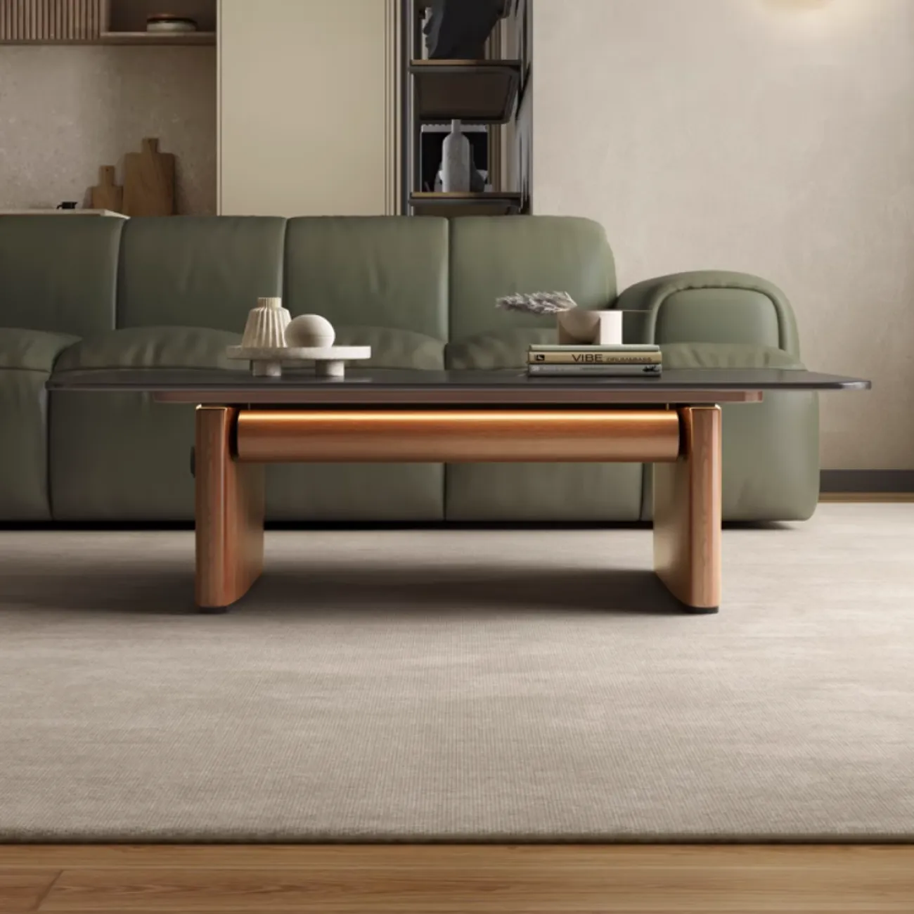 Дизайнерский низкий журнальный столик, каменная плита KBOOS 35673-29 Дизайнерский низкий журнальный столик, каменная плита KBOOS 35673-29