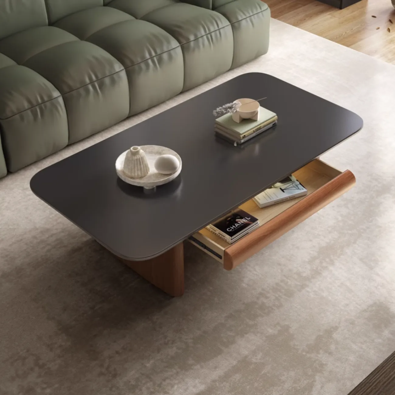 Дизайнерский низкий журнальный столик, каменная плита KBOOS 35673-29 Дизайнерский низкий журнальный столик, каменная плита KBOOS 35673-29