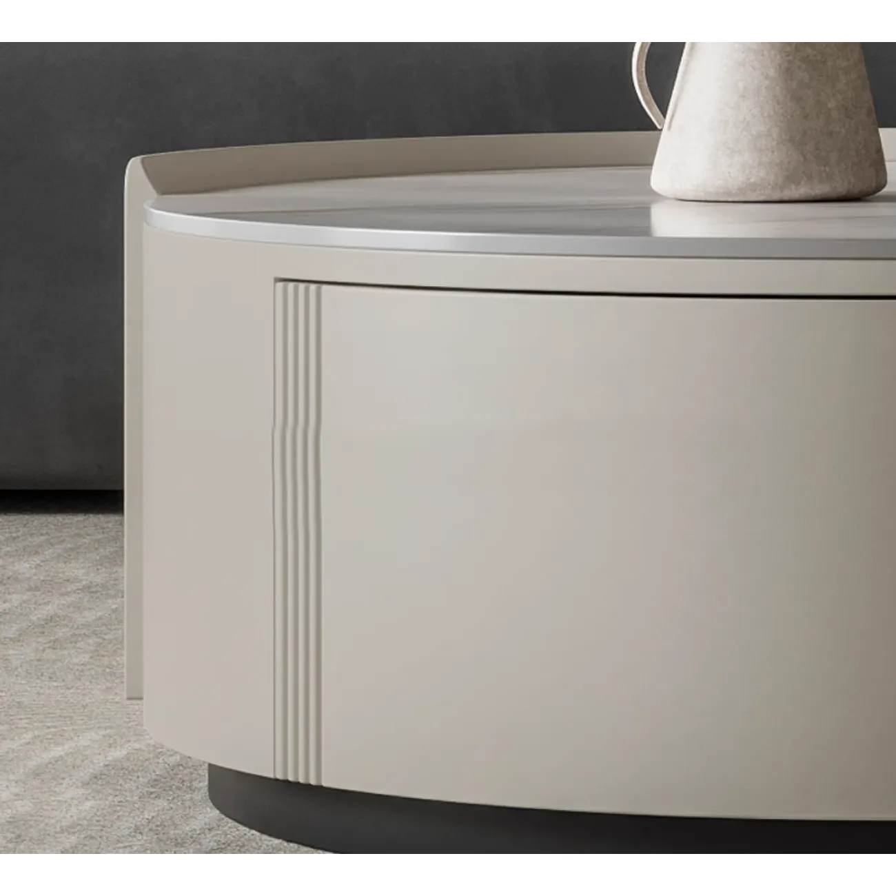 Круглый кожаный журнальный столик из каменной плиты KBOOS 35674-29