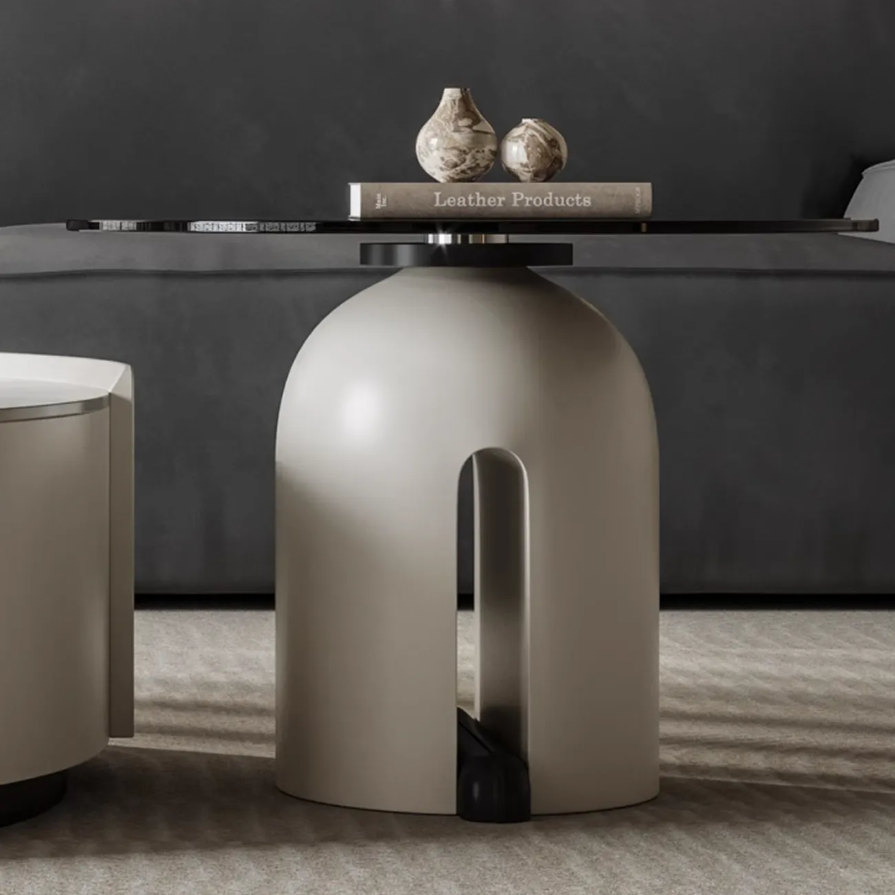 Круглый кожаный журнальный столик из каменной плиты KBOOS 35674-29