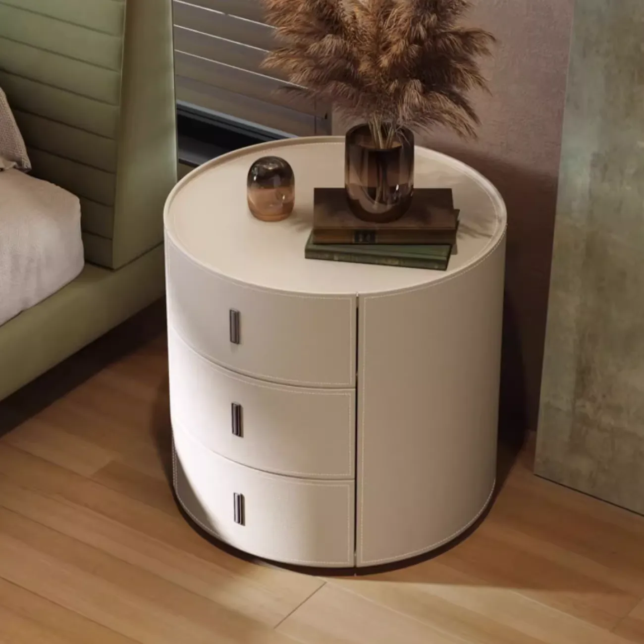 Прикроватная тумбочка из цельного дерева с седельной кожаной KBOOS 35675-29