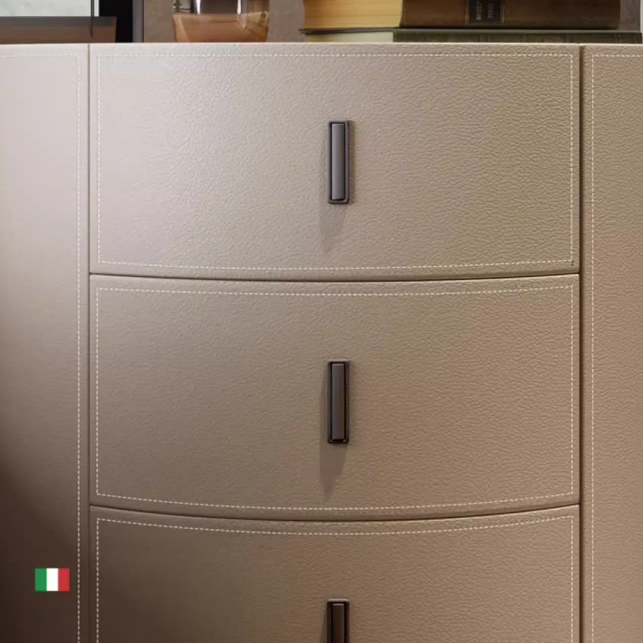 Прикроватная тумбочка из цельного дерева с седельной кожаной KBOOS 35675-29