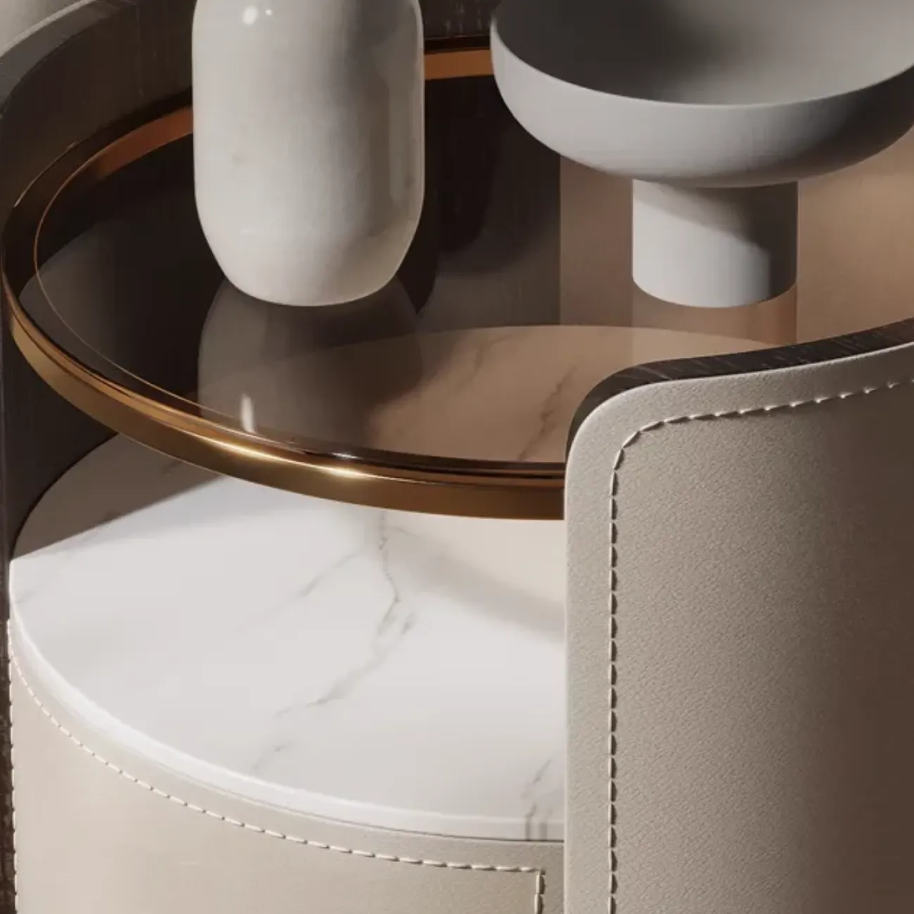 Кожаный прикроватный столик в стиле седла из массива KBOOS 35676-29 Кожаный прикроватный столик в стиле седла из массива KBOOS 35676-29