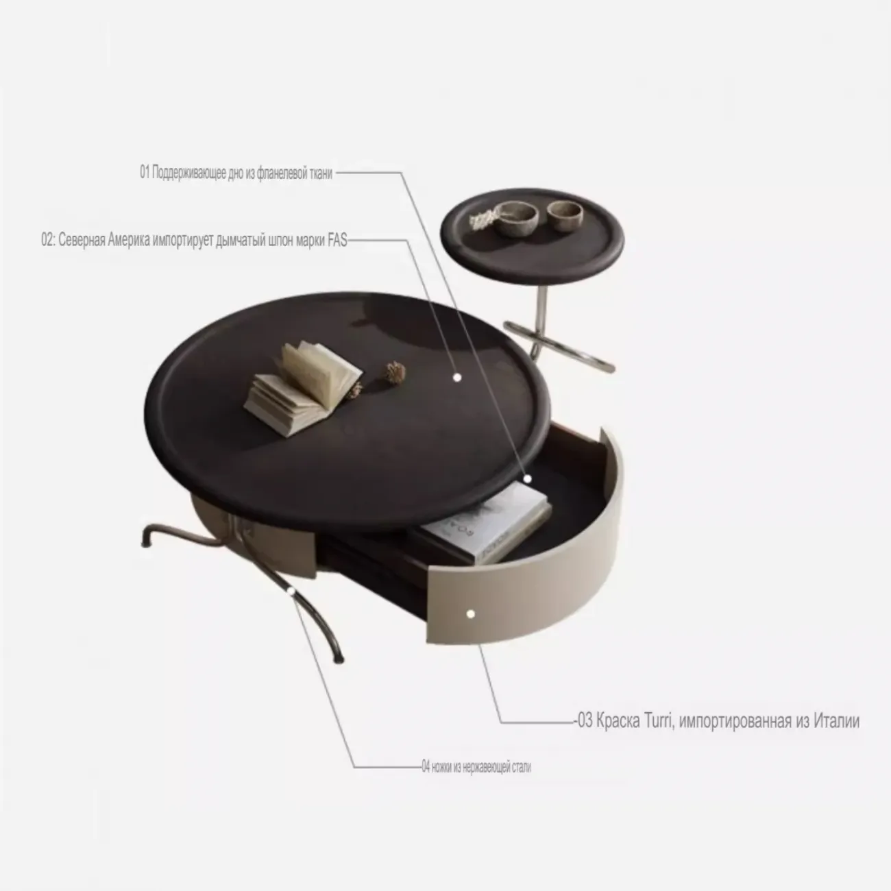 Роскошный круглый журнальный столик из массива дерева KBOOS 35770-29