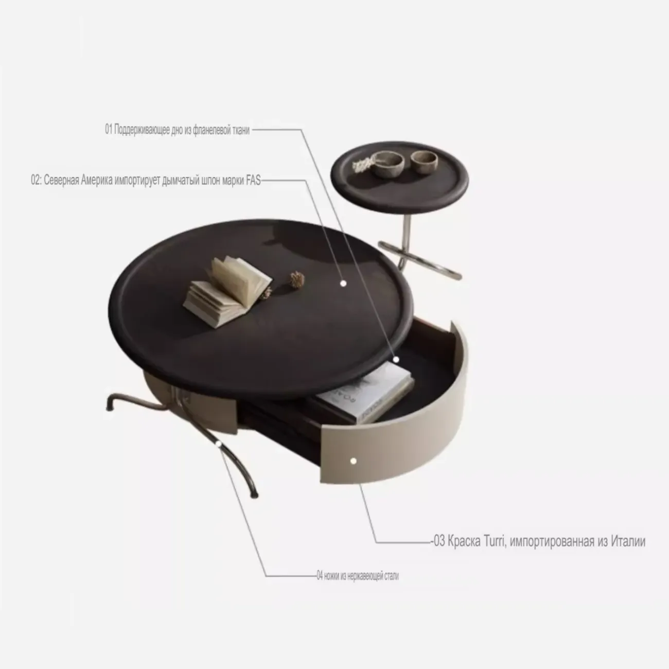 Роскошный круглый журнальный столик из массива дерева KBOOS 35770-29 Роскошный круглый журнальный столик из массива дерева KBOOS 35770-29