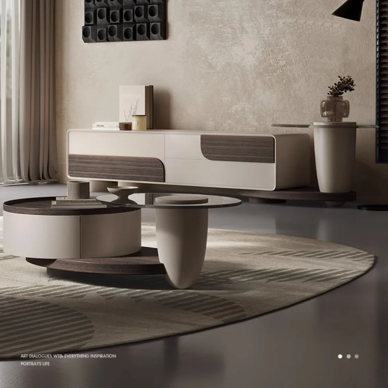 Дизайнерская тумба под телевизор в стиле Ваби-саби KBOOS 35776-29