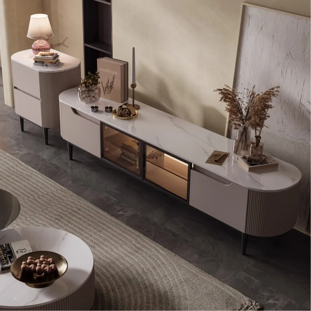 Роскошный ТВ-шкаф с каменной плитой KBOOS 35780-29