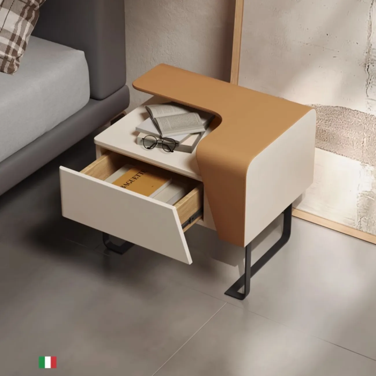 Современная прикроватная тумбочка из седельной кожи KBOOS 35782-29