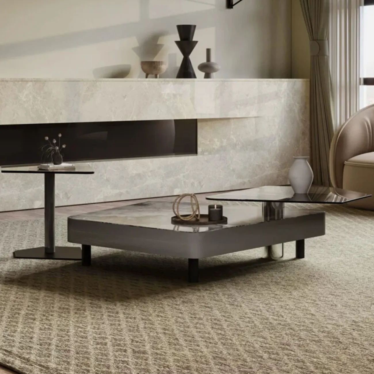 Роскошный журнальный столик особой формы из каменной плиты KBOOS 35784-29 Роскошный журнальный столик особой формы из каменной плиты KBOOS 35784-29