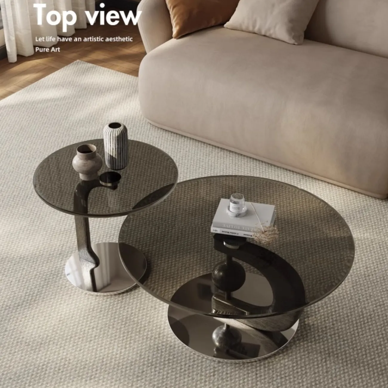 Роскошный стеклянный журнальный столик из ясеня KBOOS 35790-29 Роскошный стеклянный журнальный столик из ясеня KBOOS 35790-29