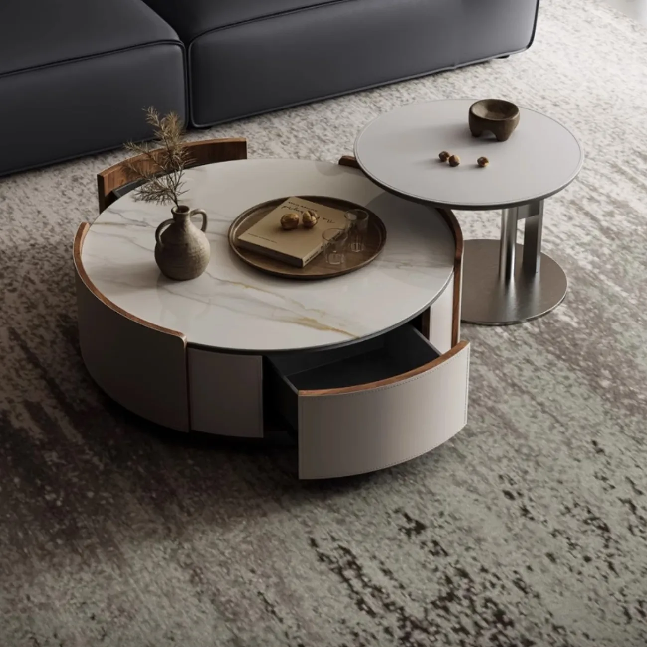 Дизайнерский круглый журнальный столик из каменной плиты KBOOS 35796-29 Дизайнерский круглый журнальный столик из каменной плиты KBOOS 35796-29