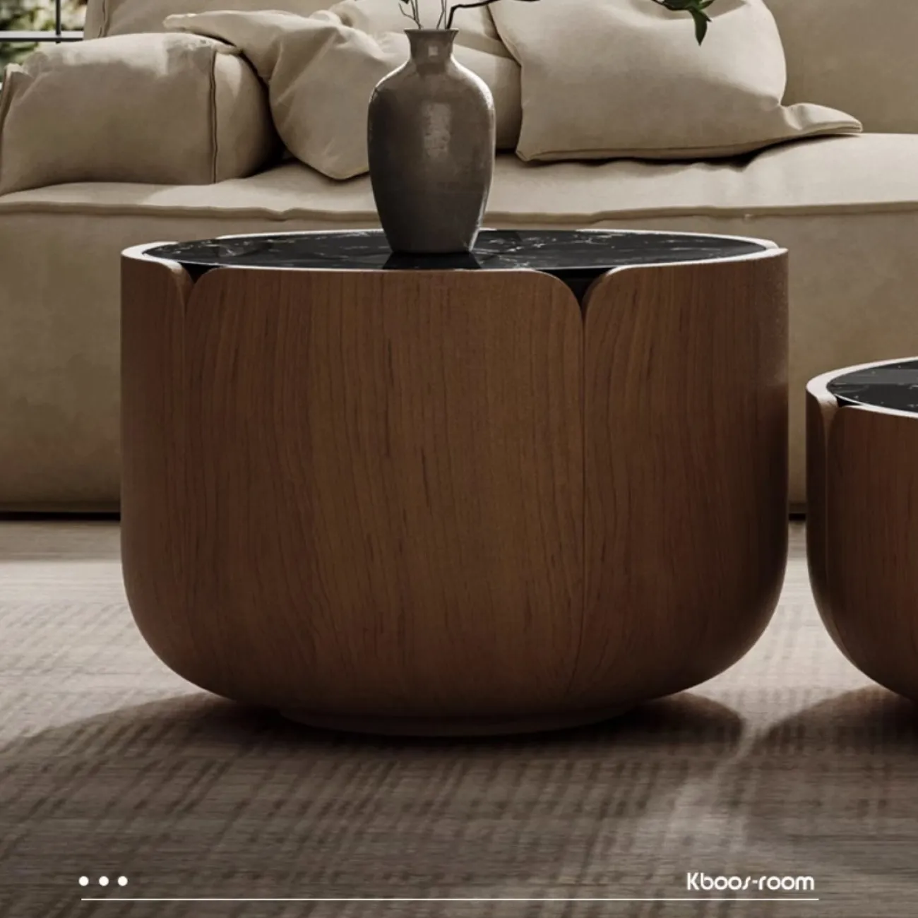 Круглый журнальный столик из орехового дерева и мрамора KBOOS 35798-29 Круглый журнальный столик из орехового дерева и мрамора KBOOS 35798-29