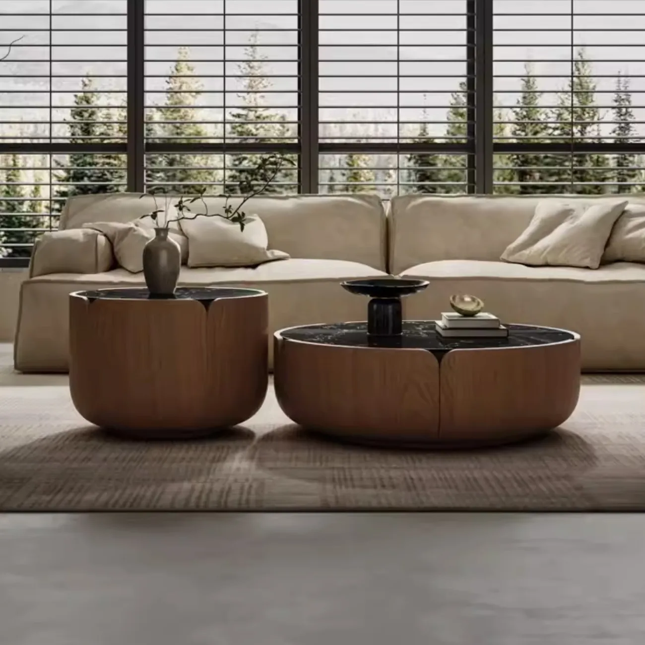 Круглый журнальный столик из орехового дерева и мрамора KBOOS 35798-29 Круглый журнальный столик из орехового дерева и мрамора KBOOS 35798-29