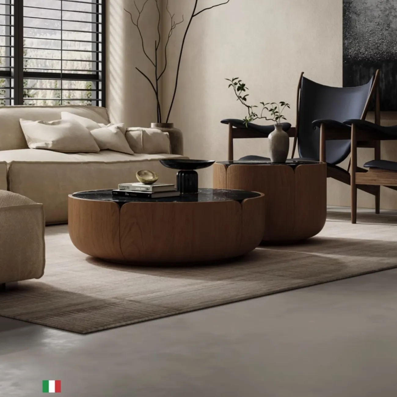 Круглый журнальный столик из орехового дерева и мрамора KBOOS 35798-29 Круглый журнальный столик из орехового дерева и мрамора KBOOS 35798-29