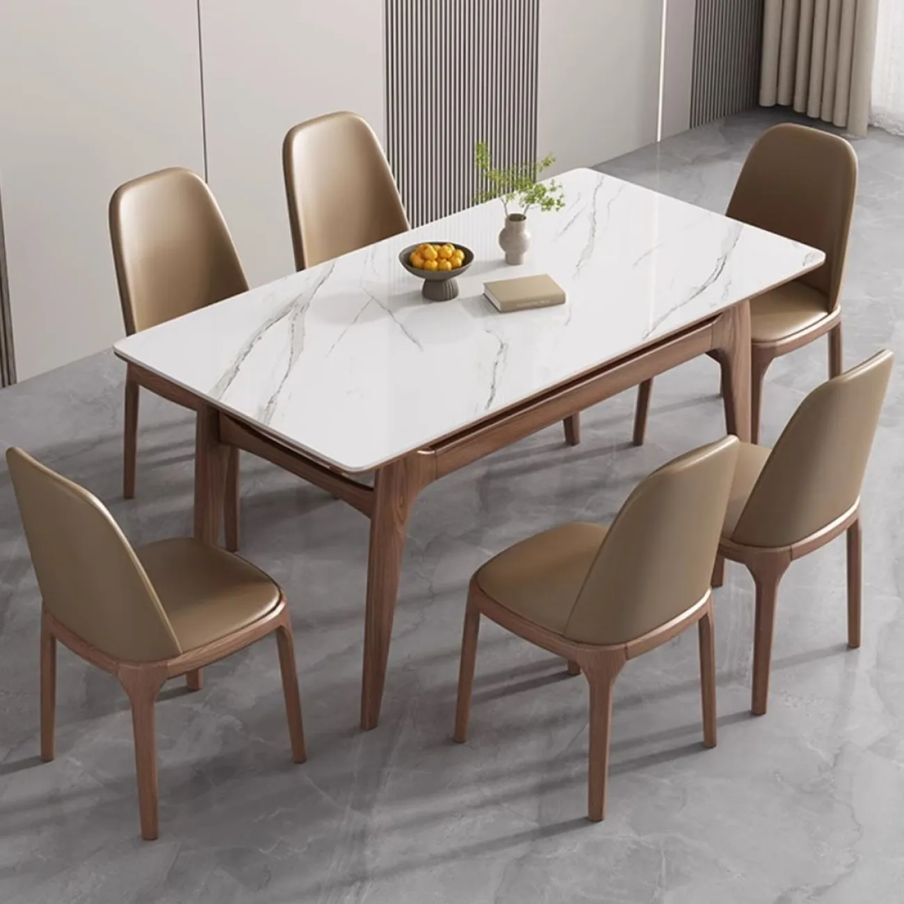 Скандинавский мраморный обеденный стол из массива дерева  LanLan 35907-29