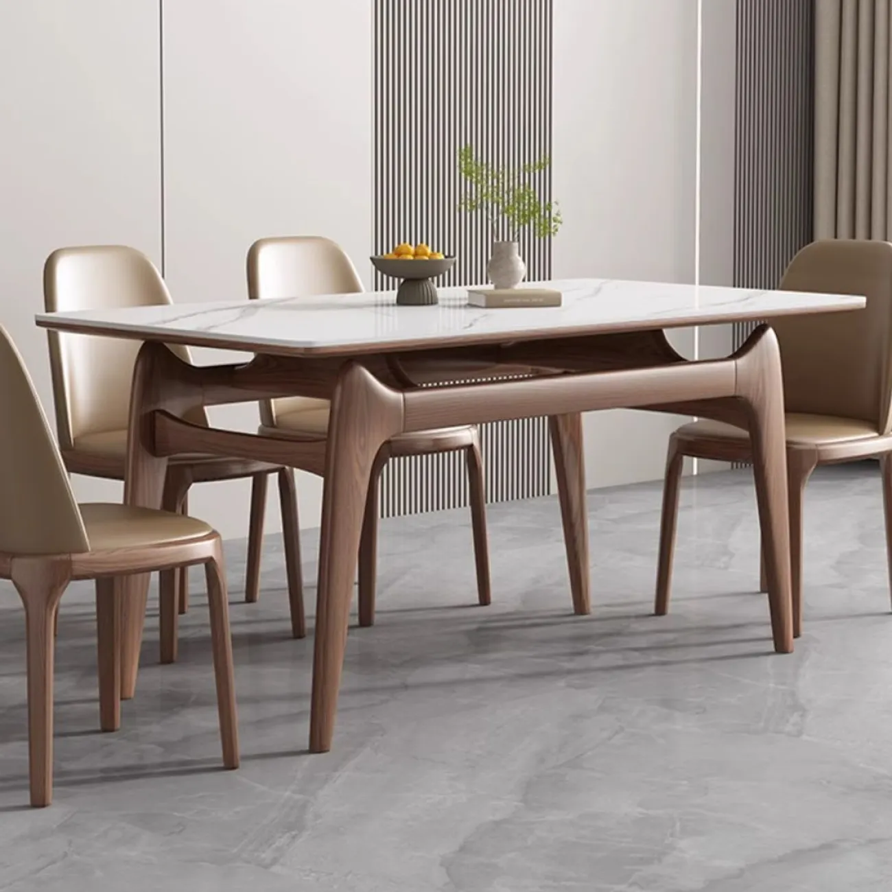 Скандинавский мраморный обеденный стол из массива дерева  LanLan 35907-29