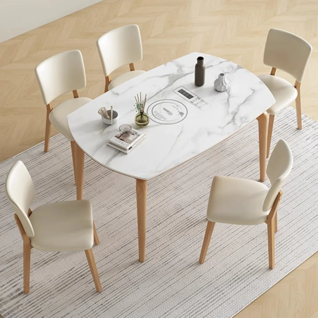 Выдвижной обеденный стол с индукционной плитой из массива дерева LanLan 35921-29