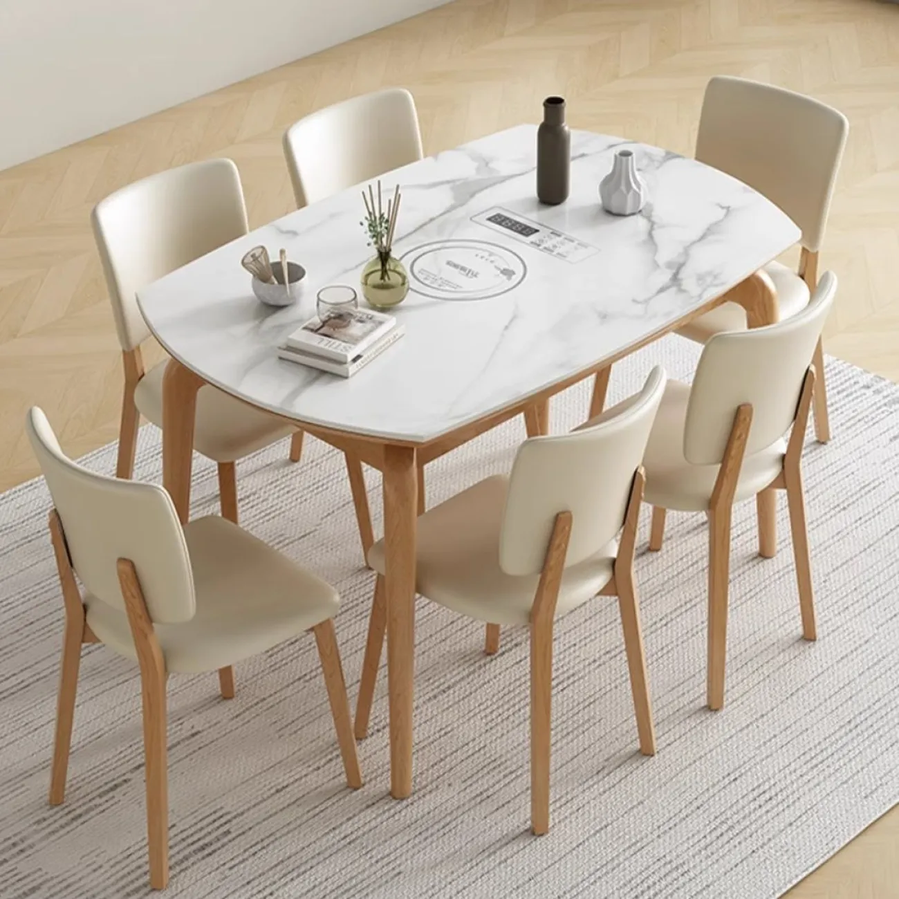 Выдвижной обеденный стол с индукционной плитой из массива дерева LanLan 35921-29