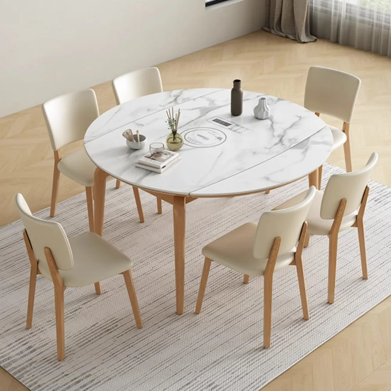 Выдвижной обеденный стол с индукционной плитой из массива дерева LanLan 35921-29