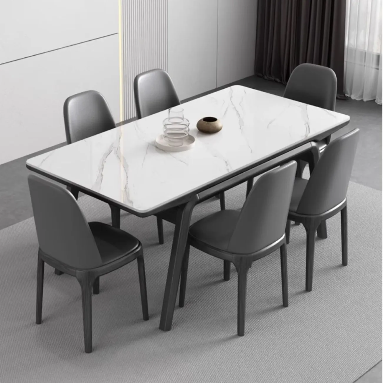 Обеденный стол из массива дерева и мрамора LanLan 35923-29