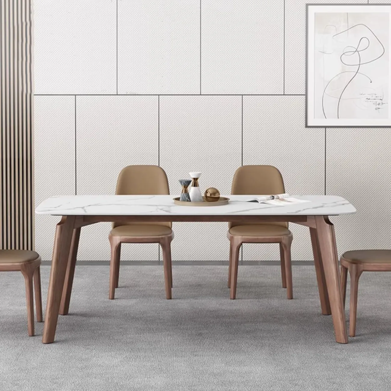 Обеденный стол из массива дерева и каменной плиты LanLan 35924-29 Обеденный стол из массива дерева и каменной плиты LanLan 35924-29