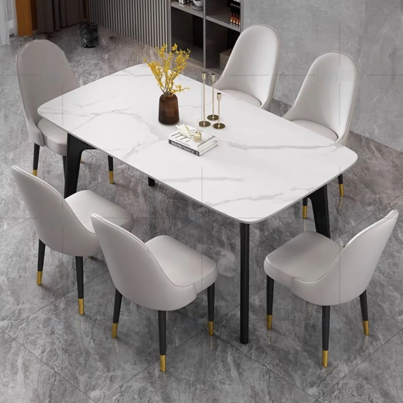 Обеденный стол из массива дерева и каменной плиты LanLan 35927-29