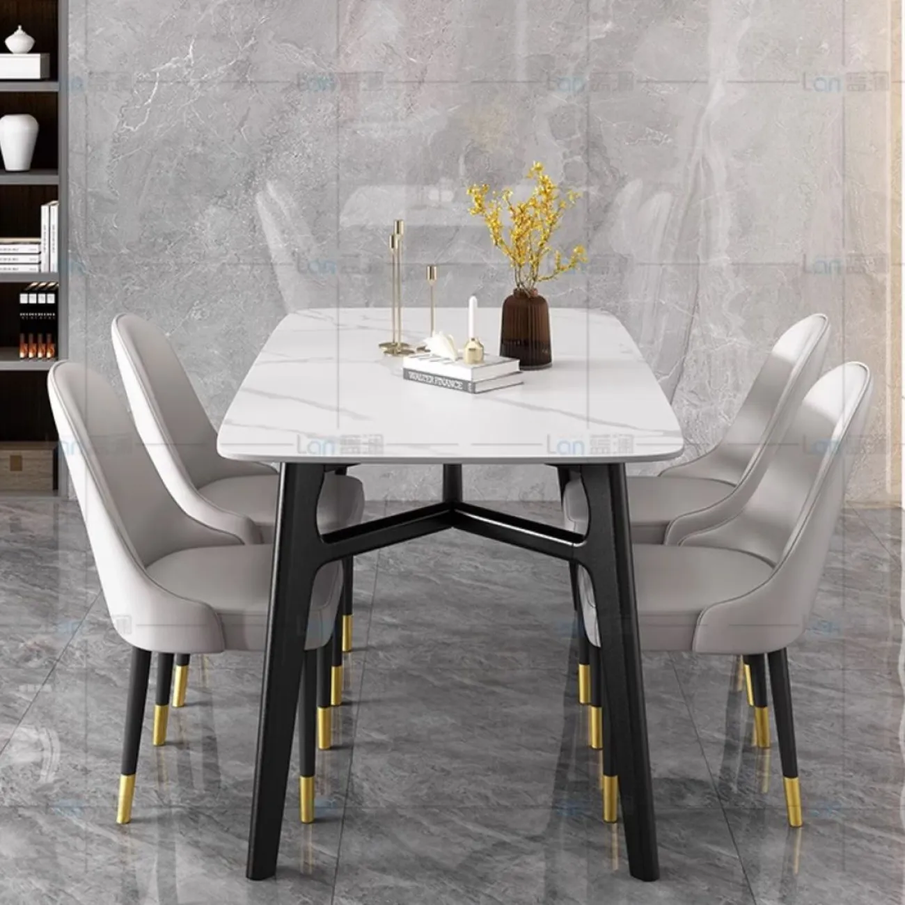 Обеденный стол из массива дерева и каменной плиты LanLan 35927-29