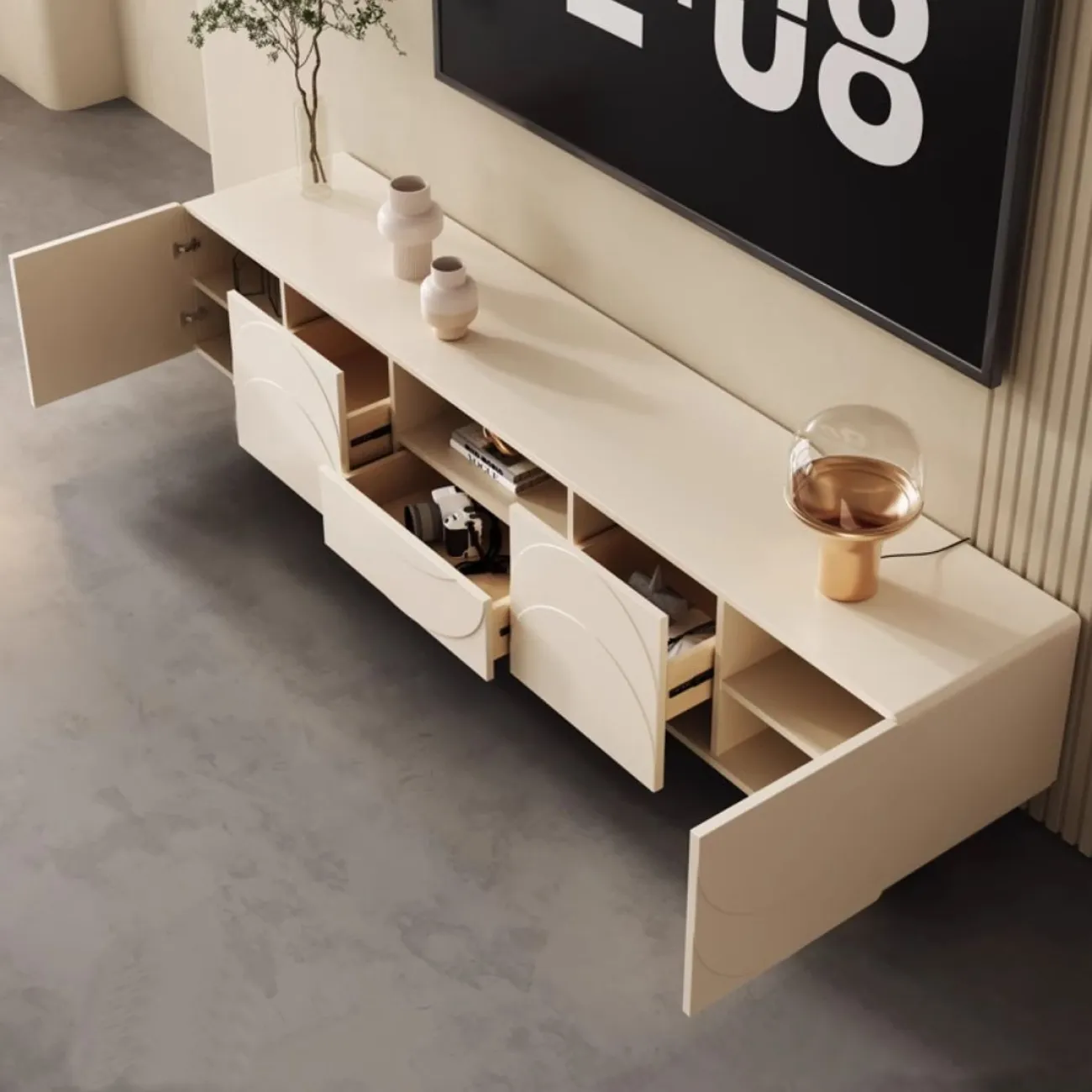 Роскошный кремовый ТВ-шкаф LanLan 35928-29