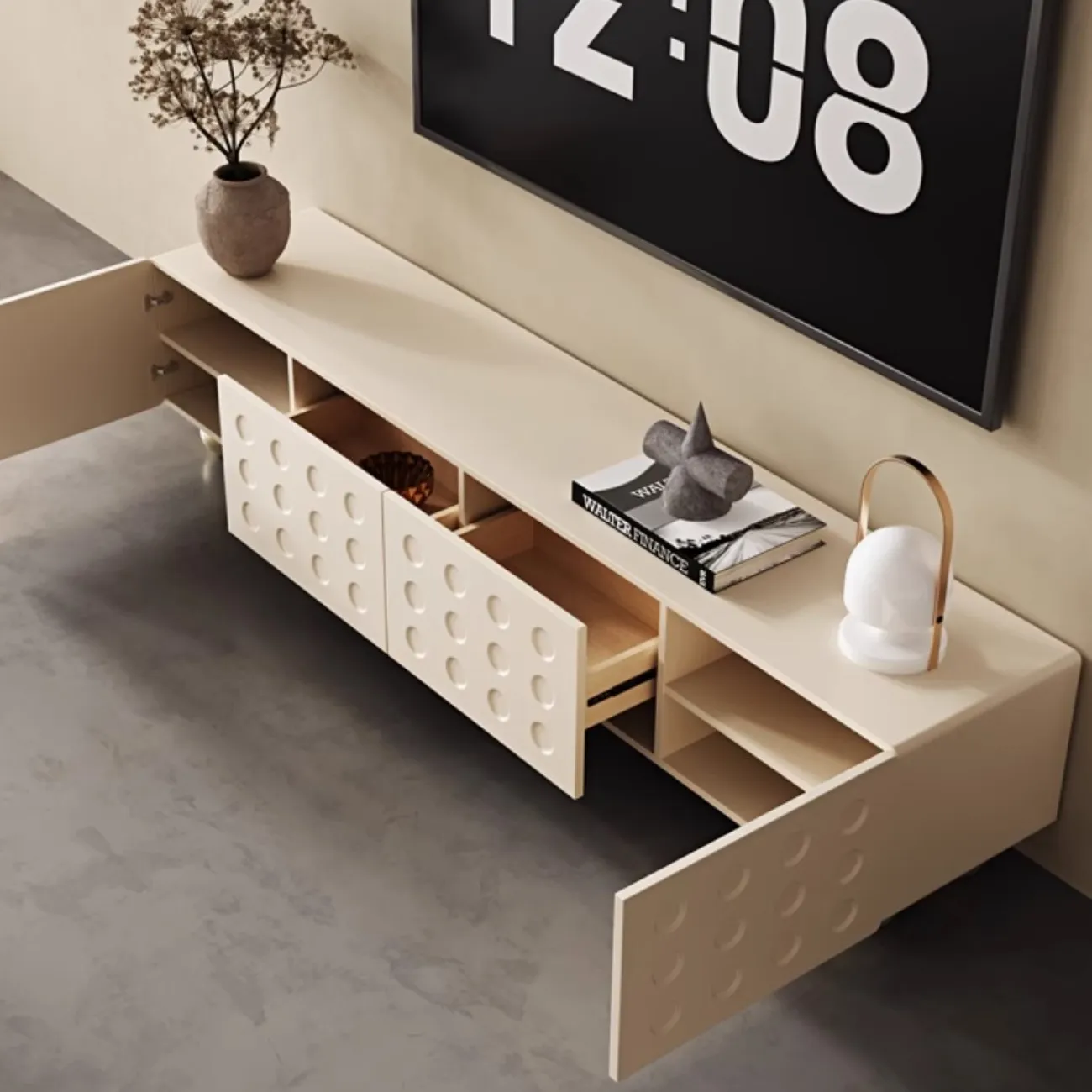 Деревянный шкаф для телевизора в бело-кремовом стиле LanLan 35930-29