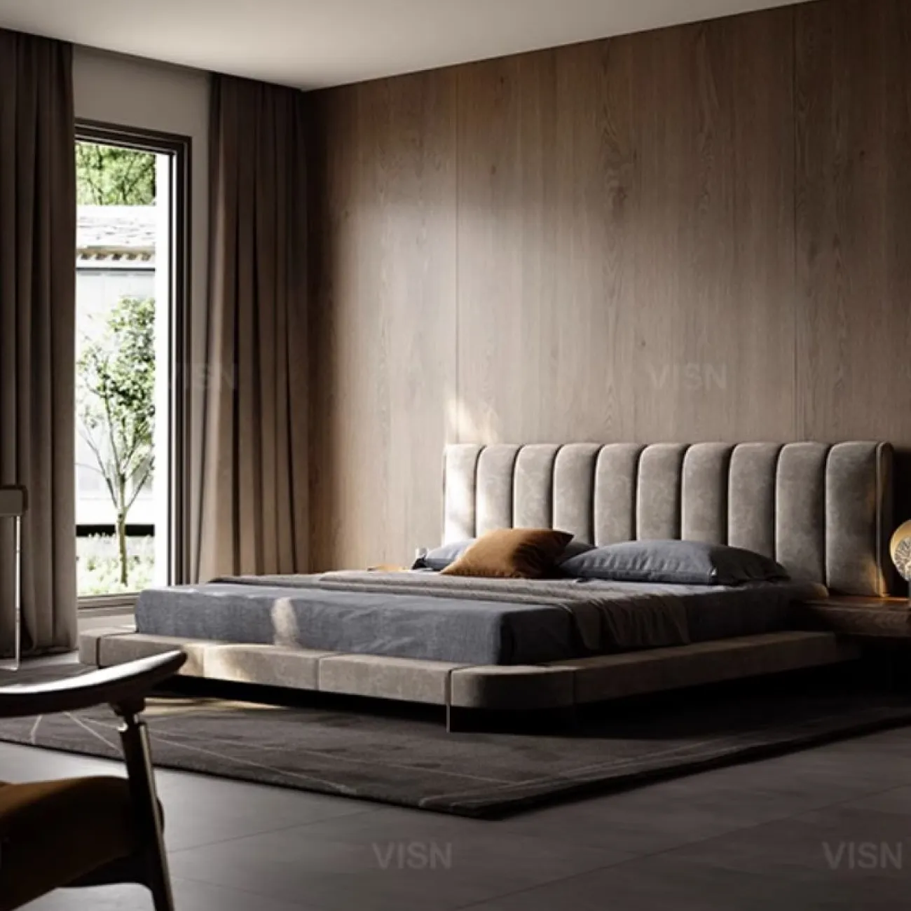 Двуспальная кожаная кровать из массива дерева LUXURY VISN 35809-29