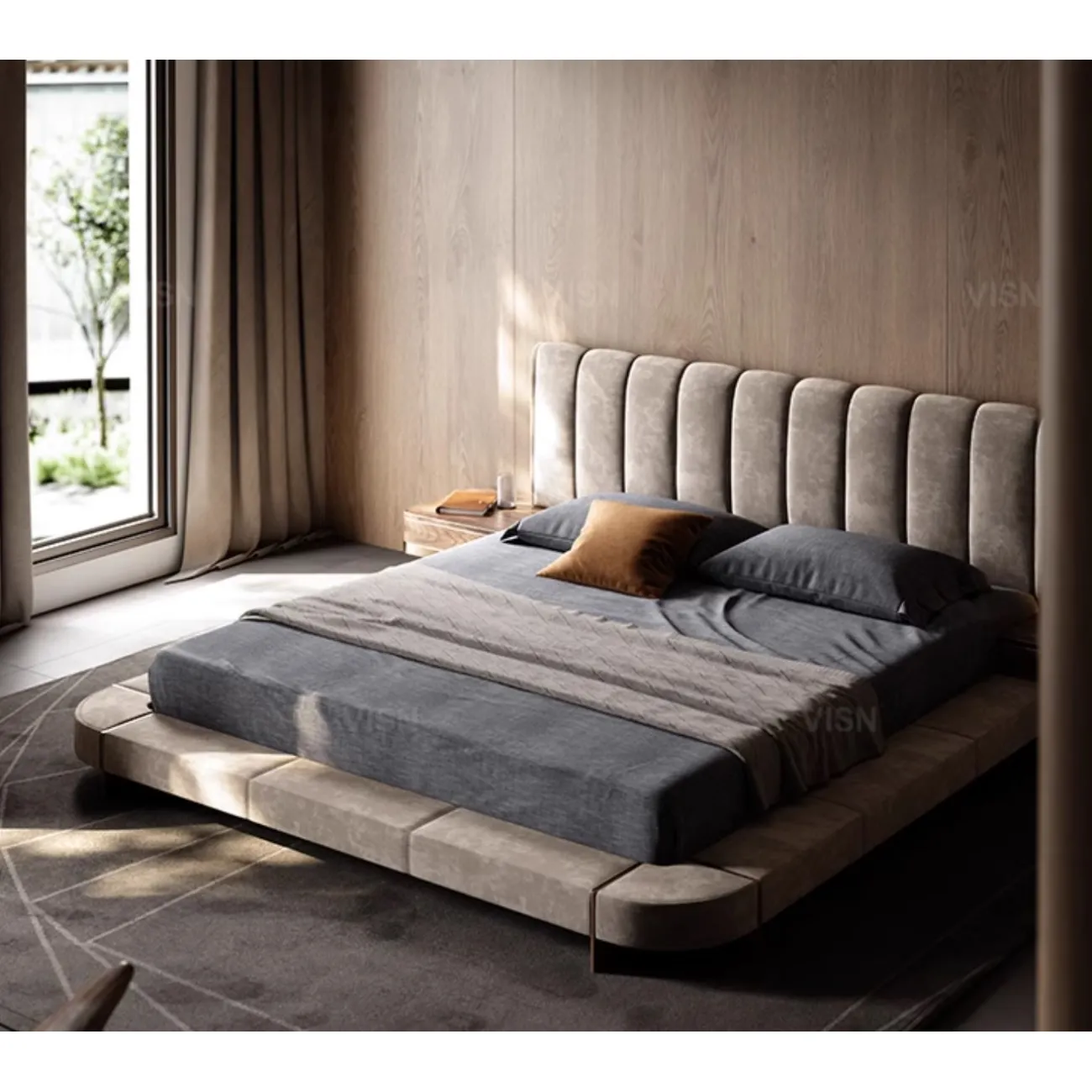 Двуспальная кожаная кровать из массива дерева LUXURY VISN 35809-29