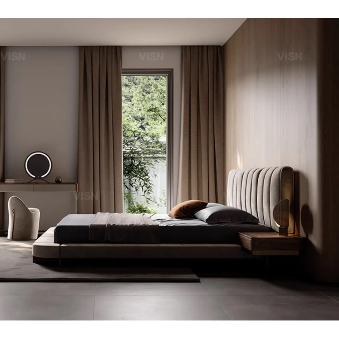 Двуспальная кожаная кровать из массива дерева LUXURY VISN 35809-29