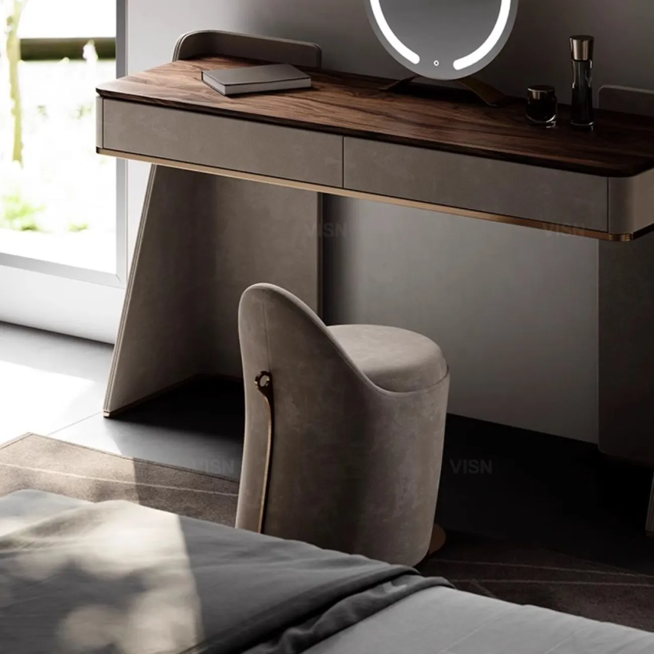 Роскошный табурет из матовой кожи для спальни LUXURY VISN 35813-29