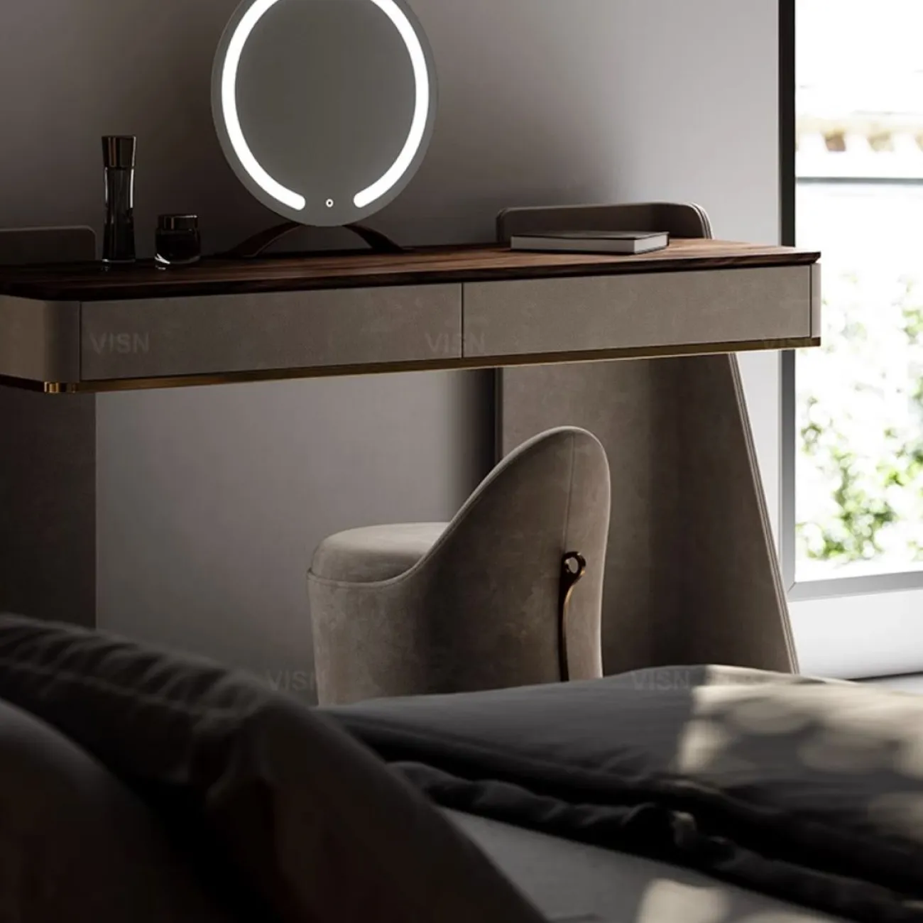 Роскошный табурет из матовой кожи для спальни LUXURY VISN 35813-29