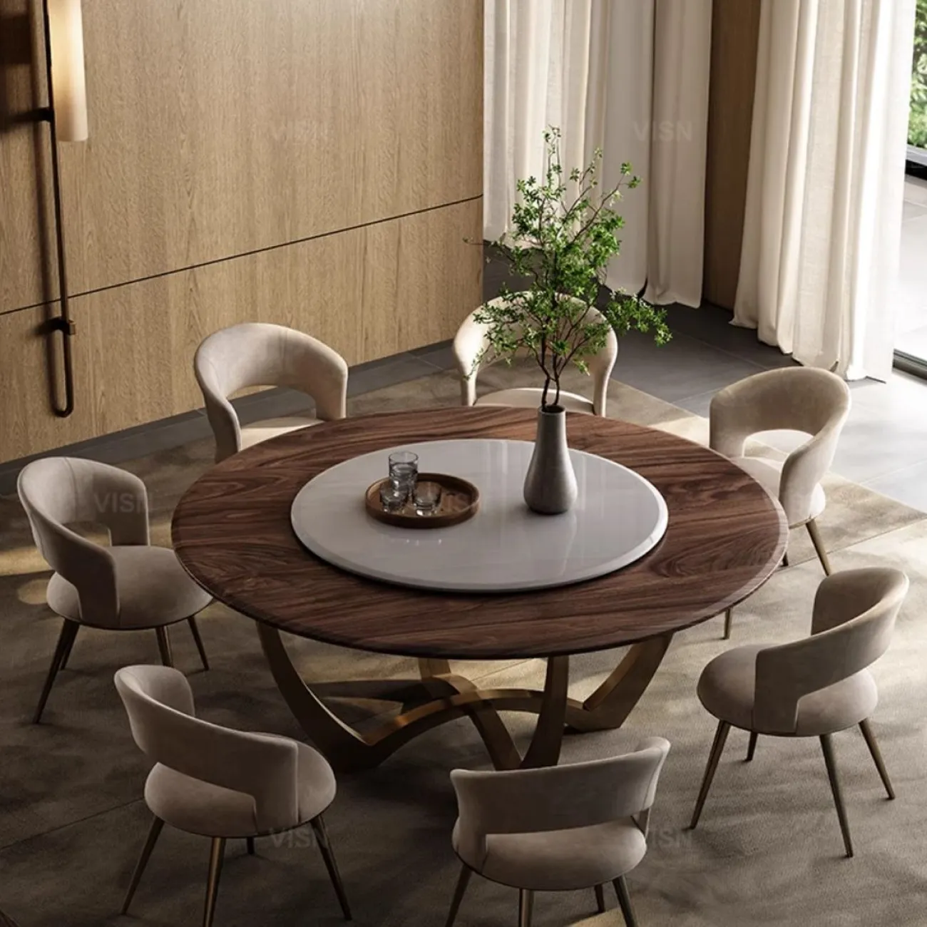 Роскошный круглый обеденный стол из массива дерева  LUXURY VISN 35816-29