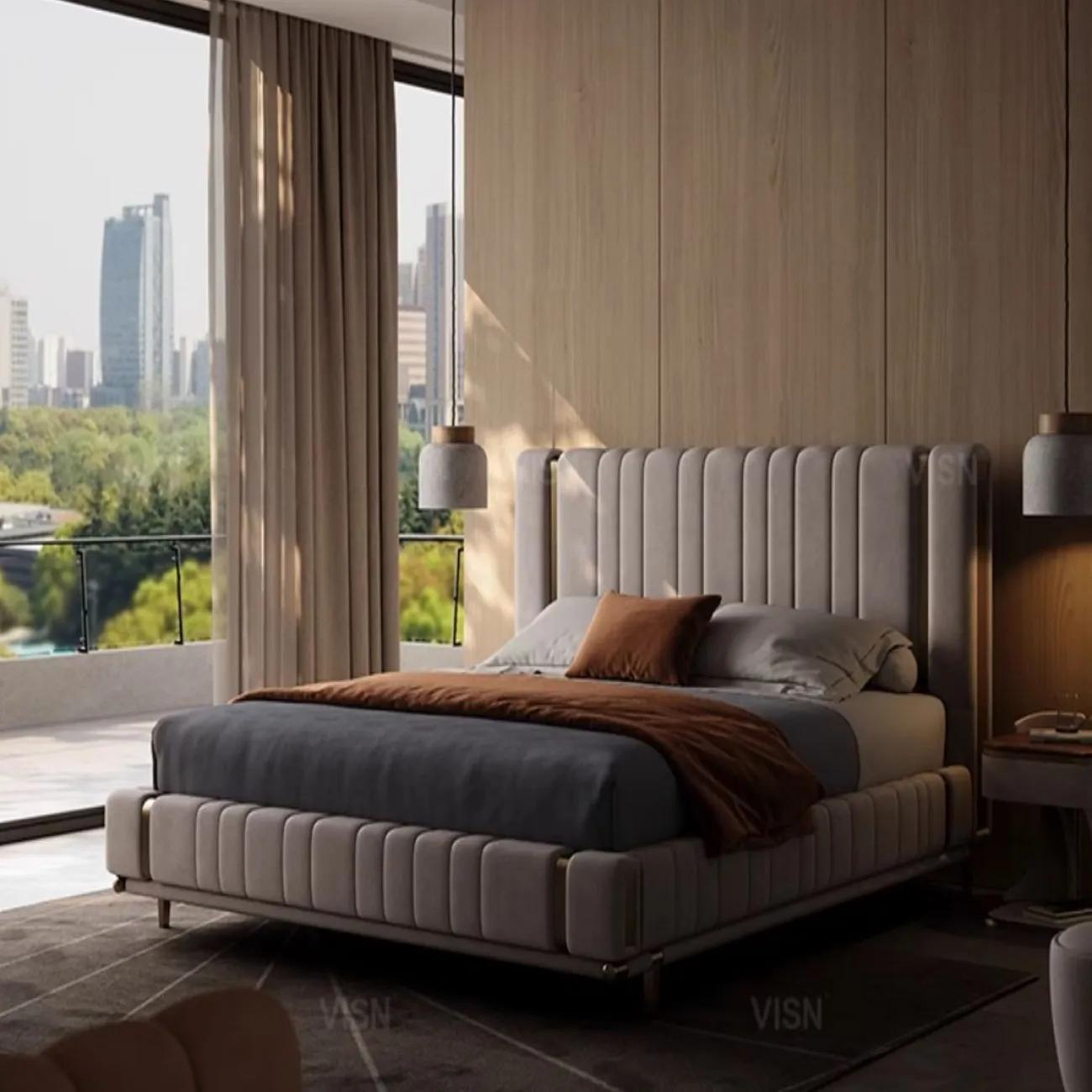 Роскошная кожаная кровать  с высокой спинкой LUXURY VISN 35818-29