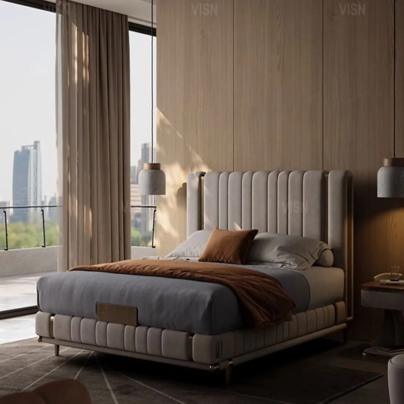 Роскошная кожаная кровать  с высокой спинкой LUXURY VISN 35818-29