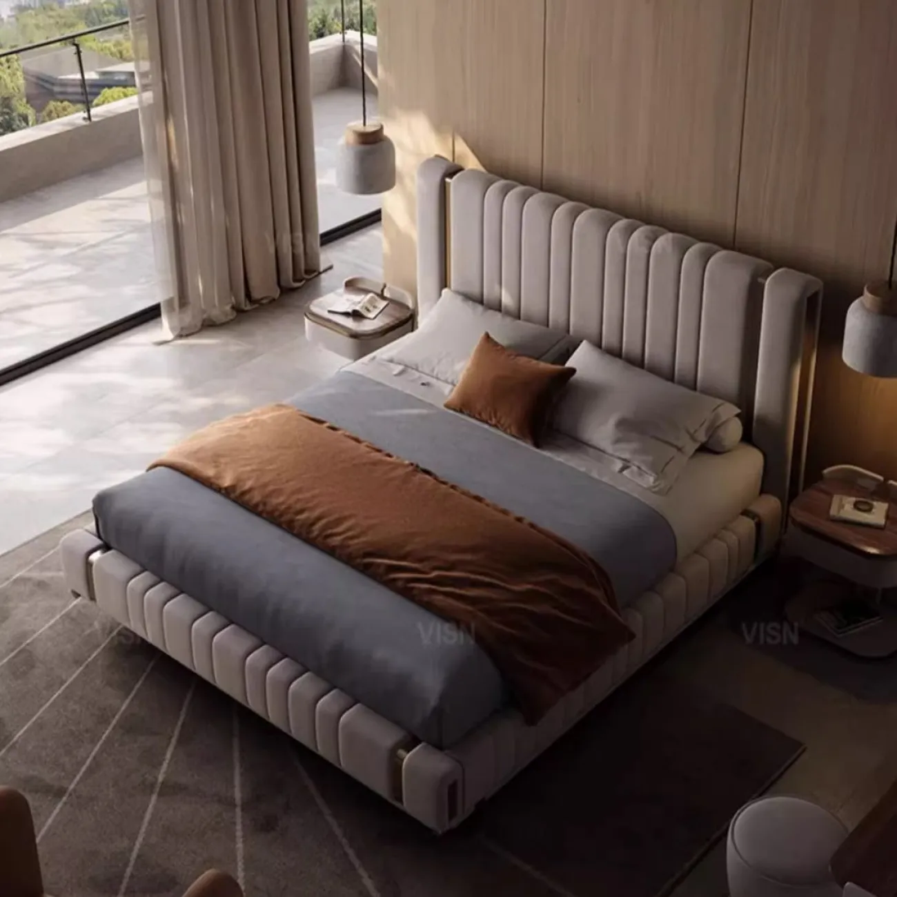 Роскошная кожаная кровать  с высокой спинкой LUXURY VISN 35818-29