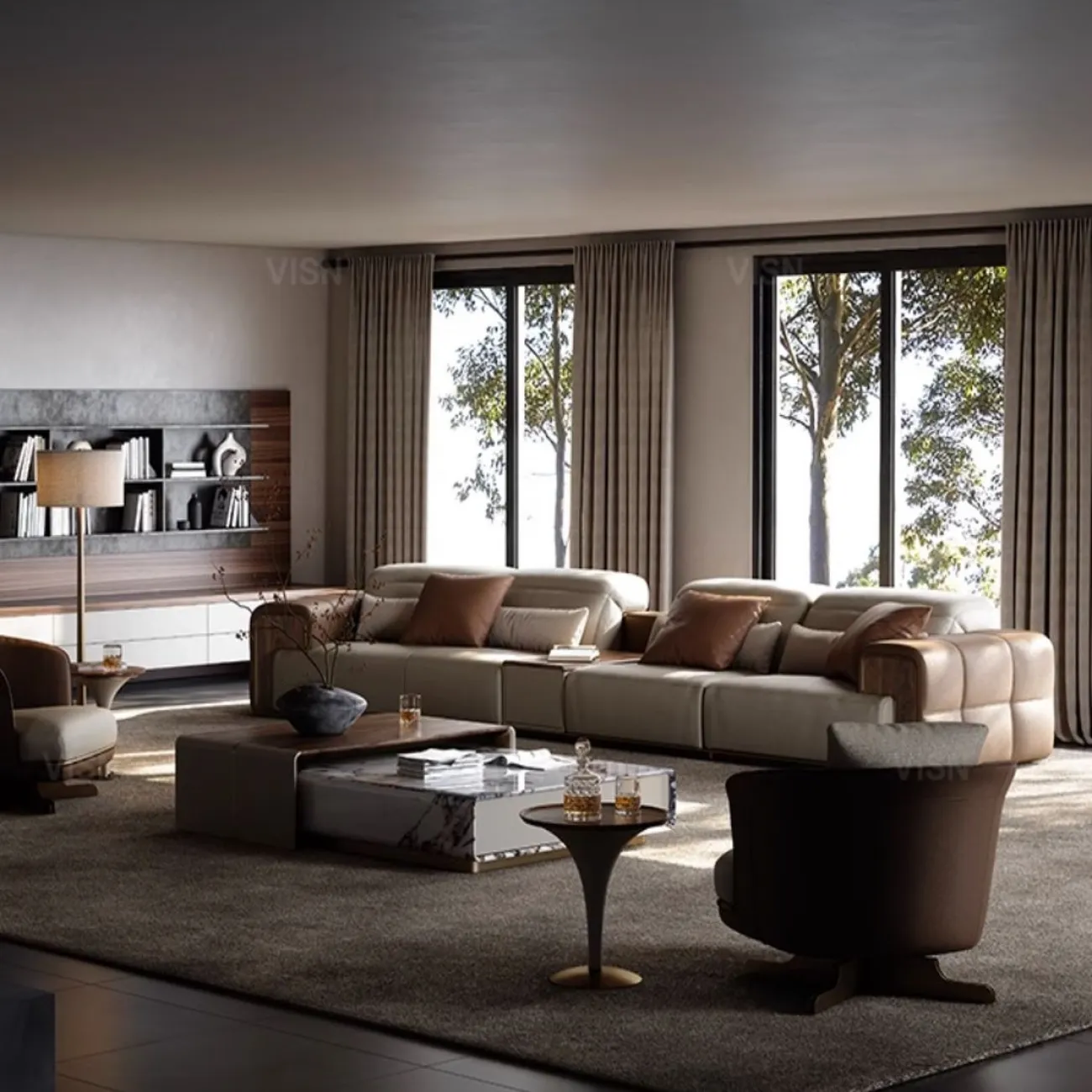 Роскошный комбинированный кожаный диван LUXURY VISN  35863-29