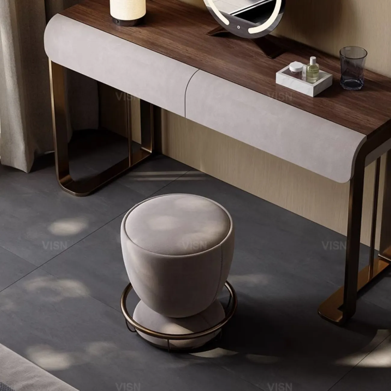 Роскошный круглый табурет из натуральной кожи LUXURY VISN 35866-29