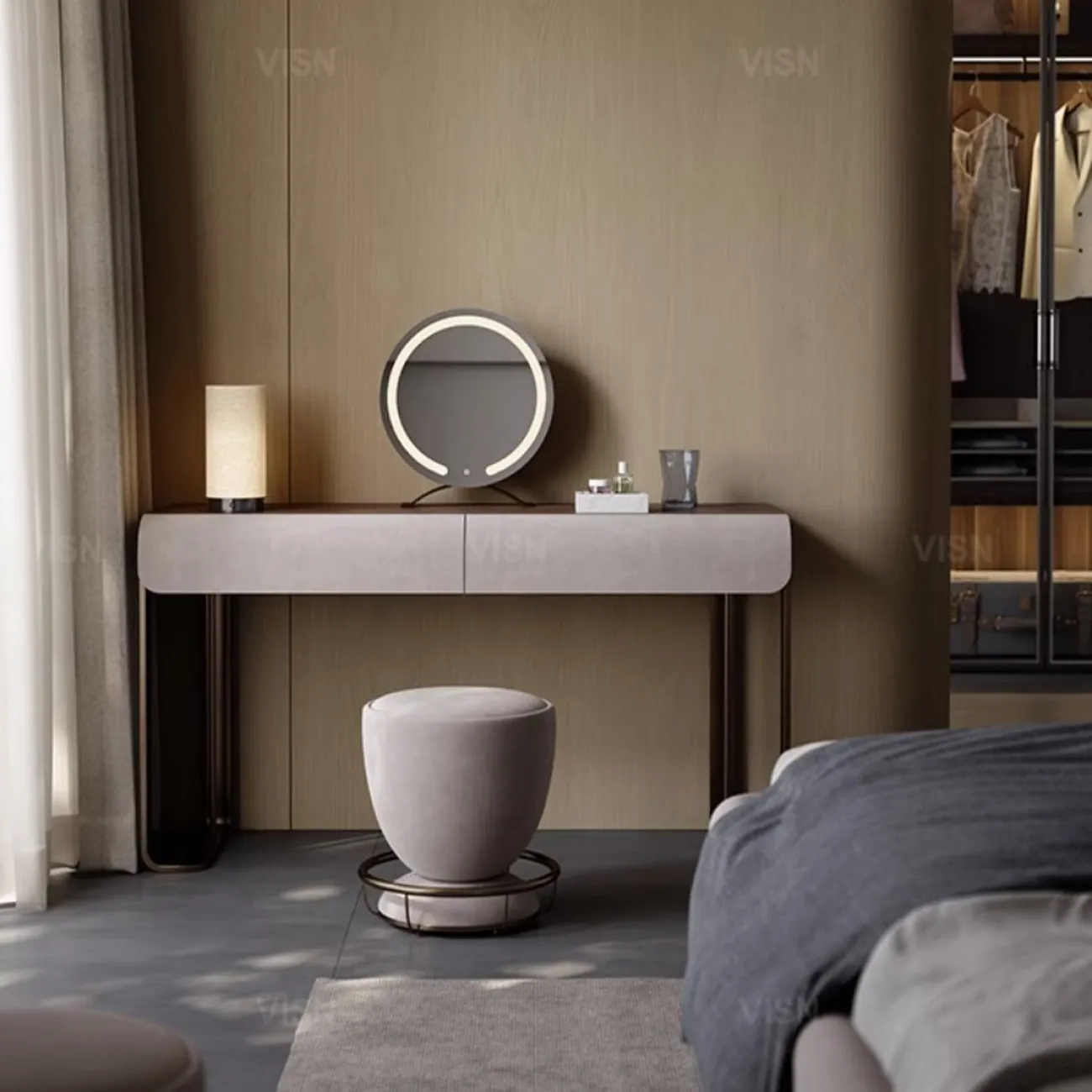 Роскошный круглый табурет из натуральной кожи LUXURY VISN 35866-29