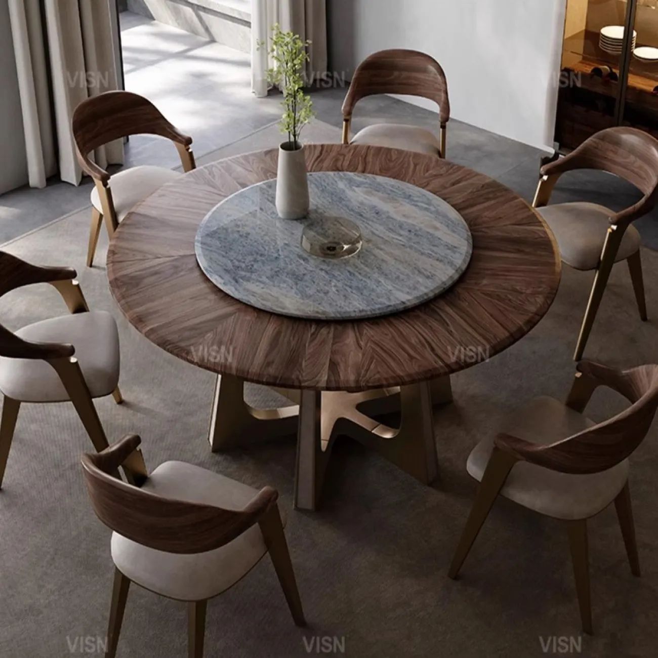Круглый мраморный электрический обеденный стол LUXURY VISN 35872-29