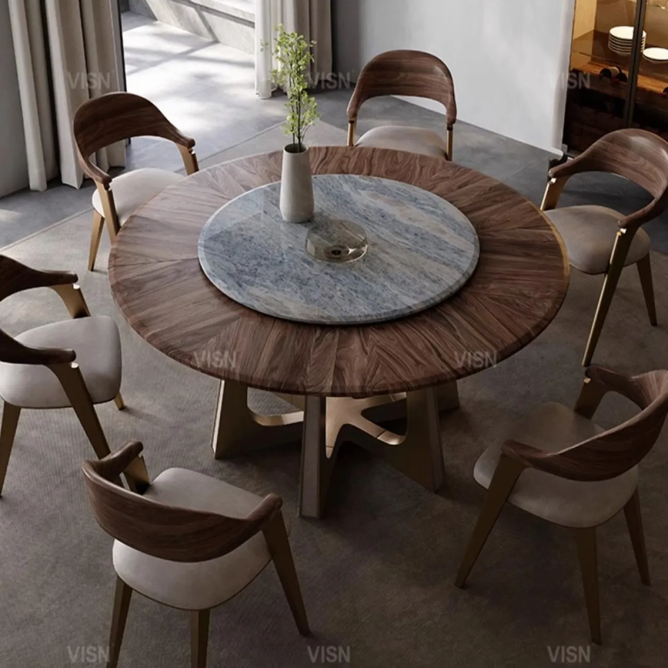 Круглый мраморный электрический обеденный стол LUXURY VISN 35872-29