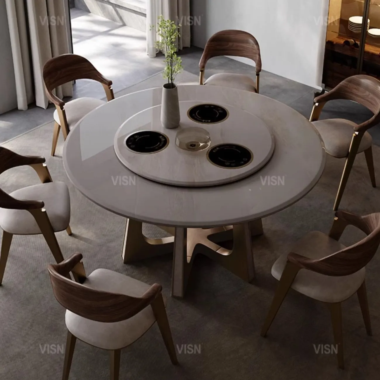 Круглый мраморный электрический обеденный стол LUXURY VISN 35872-29