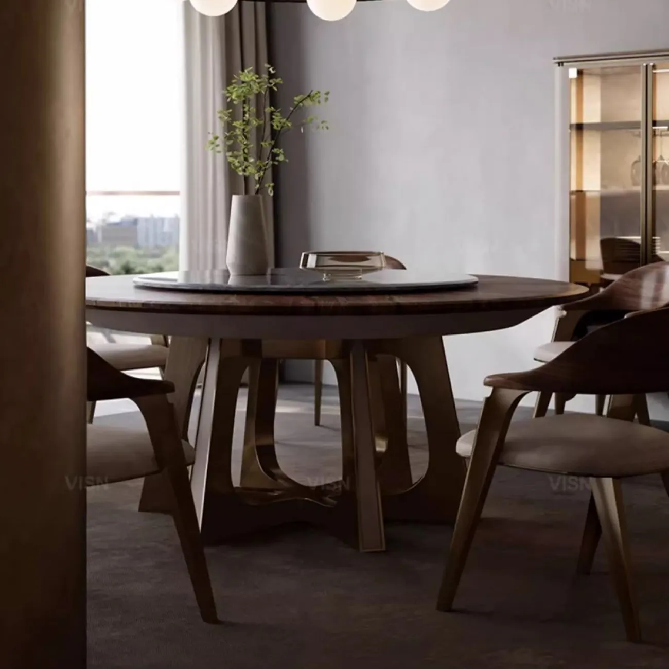 Круглый мраморный электрический обеденный стол LUXURY VISN 35872-29