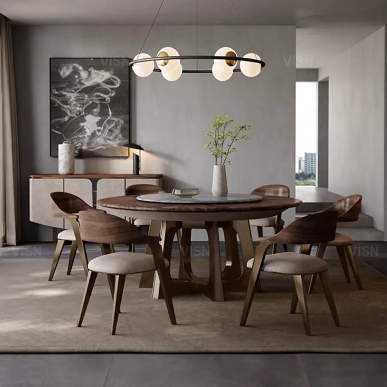 Круглый мраморный электрический обеденный стол LUXURY VISN 35872-29